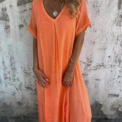 Amber | Elegantes V-Ausschnitt-Midikleid in Orange