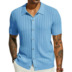 Ferdinand – Strickhemd Herren Kurzarm Knopfleiste Modern Look in Himmelblau