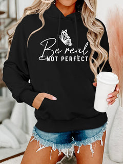 Damen Kapuzenpullover mit kreativem Motiv und bequemer Schnittführung in Schwarz