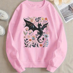 Damen Sweatshirt mit detailliertem Drachen- und Blumenmotiv in Rosa
