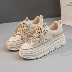 Damen Sportliche Chunky Sneakers mit Glitzer-Applikationen in Khaki