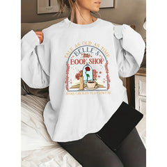 Damen Sweatshirt mit einzigartigem Buchladen-Motiv in Weiß