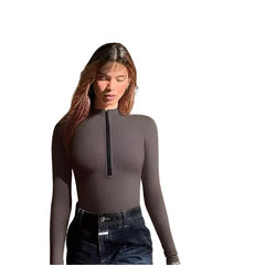 Vera® | Damen Badeanzug mit Reißverschluss und langen Ärmeln in Braun