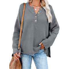 BUTTON PULLOVER | ELEGANTER V-AUSSCHNITT in Grau