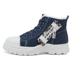 Damen High-Top Sneakers aus robustem Denim mit kuscheligem Fleece-Futter in Blau