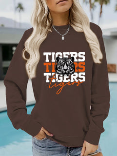 Damen Sweatshirt mit animalistischem Tiger-Design und lässigem Schnitt in Braun