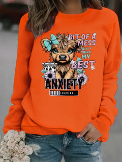 Damen Sweatshirt mit kreativem Hundedesign und inspirierendem Schriftzug in Orange