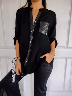 Damen Festliche Button Down Hemd | Langarm in Schwarz