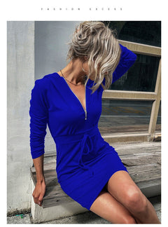 Damen sportliches Kleid mit Reißverschluss und regulierbarem Gürtel in Königsblau