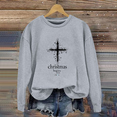 Damen Sweatshirt mit christlichem Motiv und weichem Innenfutter in Hellgrau