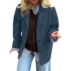 Damen eleganter Oversized-Blazer aus Wildlederimitat in Pfauenblau