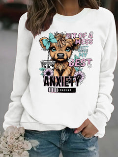 Damen Sweatshirt mit kreativem Hundedesign und inspirierendem Schriftzug in Weiß