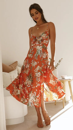 Norberta | Midikleid aus Premiumstoff mit Blumendesign in Orange Blumen
