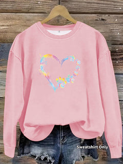Damen Sweatshirt mit floralem Herzdesign und bequemer Passform in Rosa