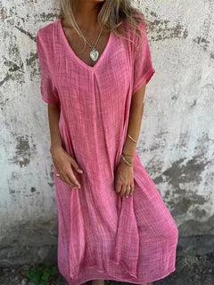 Amber | Elegantes V-Ausschnitt-Midikleid in Rosa