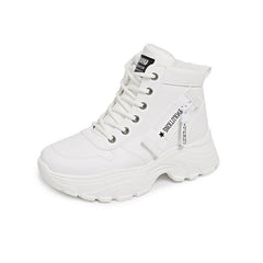 Damen modische High-Top Sneakers mit trendy Reißverschluss und komfortablem Innenfutter in Weiß