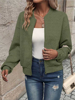 Damen modische Sweatjacke mit strukturiertem Design und Reißverschluss in Olivgrün