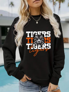 Damen Sweatshirt mit animalistischem Tiger-Design und lässigem Schnitt in Schwarz