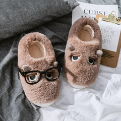 Damen Hausschuhe mit tierischem Motiv und weichem Fleece-Innenfutter in Braun