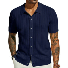 Ferdinand – Strickhemd Herren Kurzarm Knopfleiste Modern Look in Dunkelblau