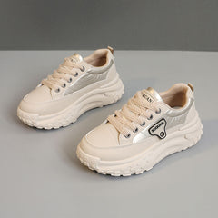 Damen Sportliche Plateau Sneakers mit rutschfester Laufsohle und atmungsaktivem Obermaterial in Khaki