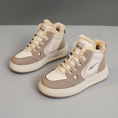 Damen modische High-Top Sneakers mit kuscheligem Fleecefutter und rutschfester Sohle in Khaki