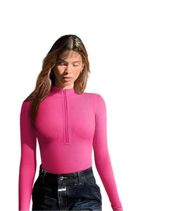Vera® | Damen Badeanzug mit Reißverschluss und langen Ärmeln in Pinkrot
