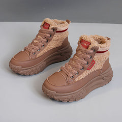 Damen High-Top Sneakers mit weichem Fleece-Futter und rutschfester Sohle in Camel