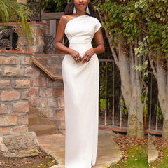 Tilda®️ | Elegantes asymmetrisches Abendkleid in Weiß