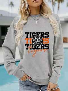 Damen Sweatshirt mit animalistischem Tiger-Design und lässigem Schnitt in Grau