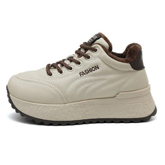 Damen Komfortable Plateau-Sneaker mit warmem Innenfutter in Beige