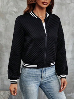 Damen Steppjacke im sportlichen Design mit kontrastierenden Ärmeln in Schwarz