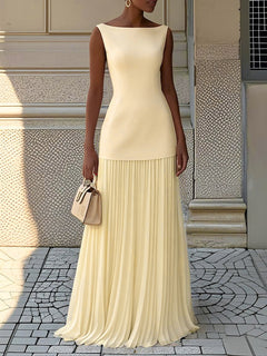 Serena - Faltenmaxikleid in HELLGELB