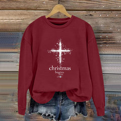 Damen Sweatshirt mit christlichem Motiv und weichem Innenfutter in Weinrot