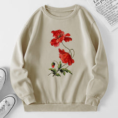 Damen Sweatshirt mit floralem Design und bequemer Passform in Khaki