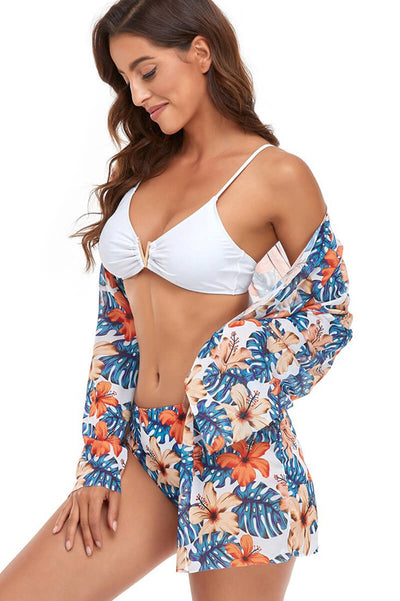 Lilia® | Bluse und Bikini-Set mit Blumenmuster Weiß