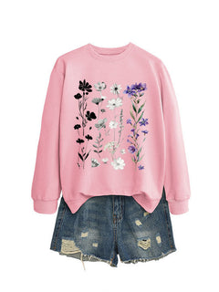 Damen Sweatshirt mit floralem Grafikdesign und weichem Innenfutter in Rosa
