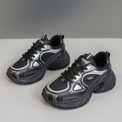 Damen Sportliche Lauf-Sneaker mit atmungsaktiver Mesh-Oberfläche und dämpfendem Fußbett in Schwarz