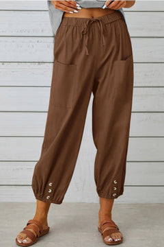Tracy - Modische Haremshose mit Knopfdetail für einen trendigen Look in Braun