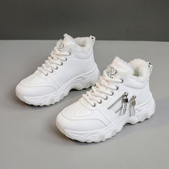 Damen High-Top Sneakers mit warmem Fleece-Futter und stylischem Reißverschluss in Weiß