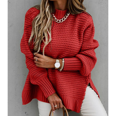 Damen ROLLRKAGEN PULLOVER | ELEGANTER SEITENSCHLITZ