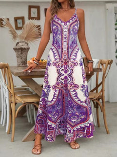 Zara | Damen Maxi-Kleid Träger Mandala-Druck Boho Sommer in Lila