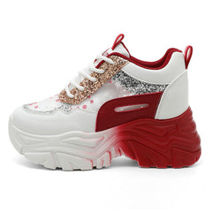 Damen Sportliche Glitter Sneakers mit trendiger Plateausohle in Rot