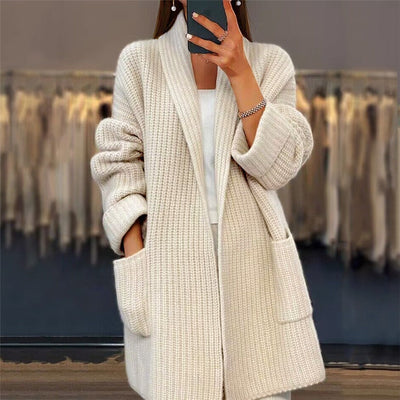Elegante Lange Strickjacke | mit Taschen