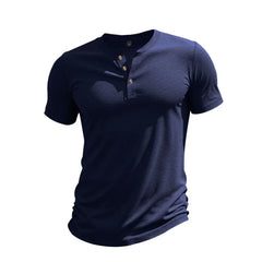 Herren Sommer Slim Fit Henley T-shirt in Blau