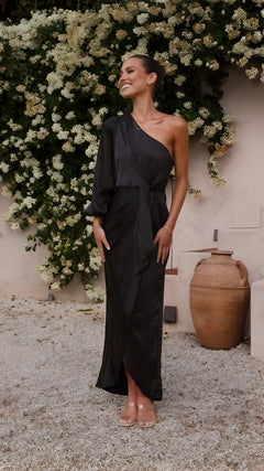 Beric | Satin-Maxi-Kleid in Schwarz