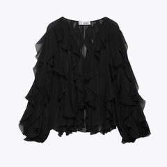 Sybille®️ | Bluse mit Volants in Schwarz
