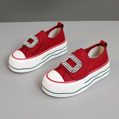 Damen Sneakers mit funkelndem Schnallen-Design und hoher Plattform in Rot