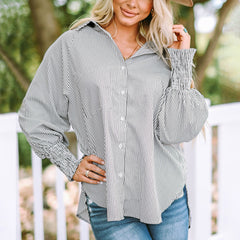Kate | Gestreift Oversized Hemd in Grau