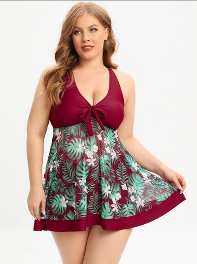 Kitija® | Bademode im Retro-Stil mit hoch tailliertem bedrucktem Plus-Size-Kleid